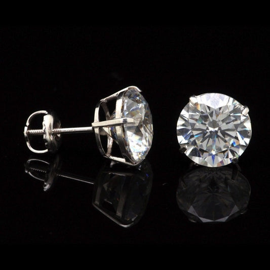 14K White Gold 5Ct CZ Round Screw Back Stud Earrings 9mm