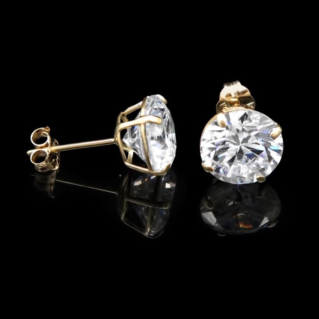 5CTW CZ 14K Yellow Gold Brilliant-Cut Push Back Stud Earrings 9mm