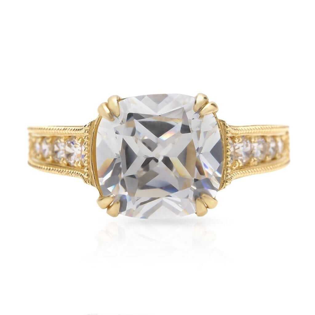 14K Yellow Gold Cushion-Cut Simulated Gems Solitaire Engagement Ring