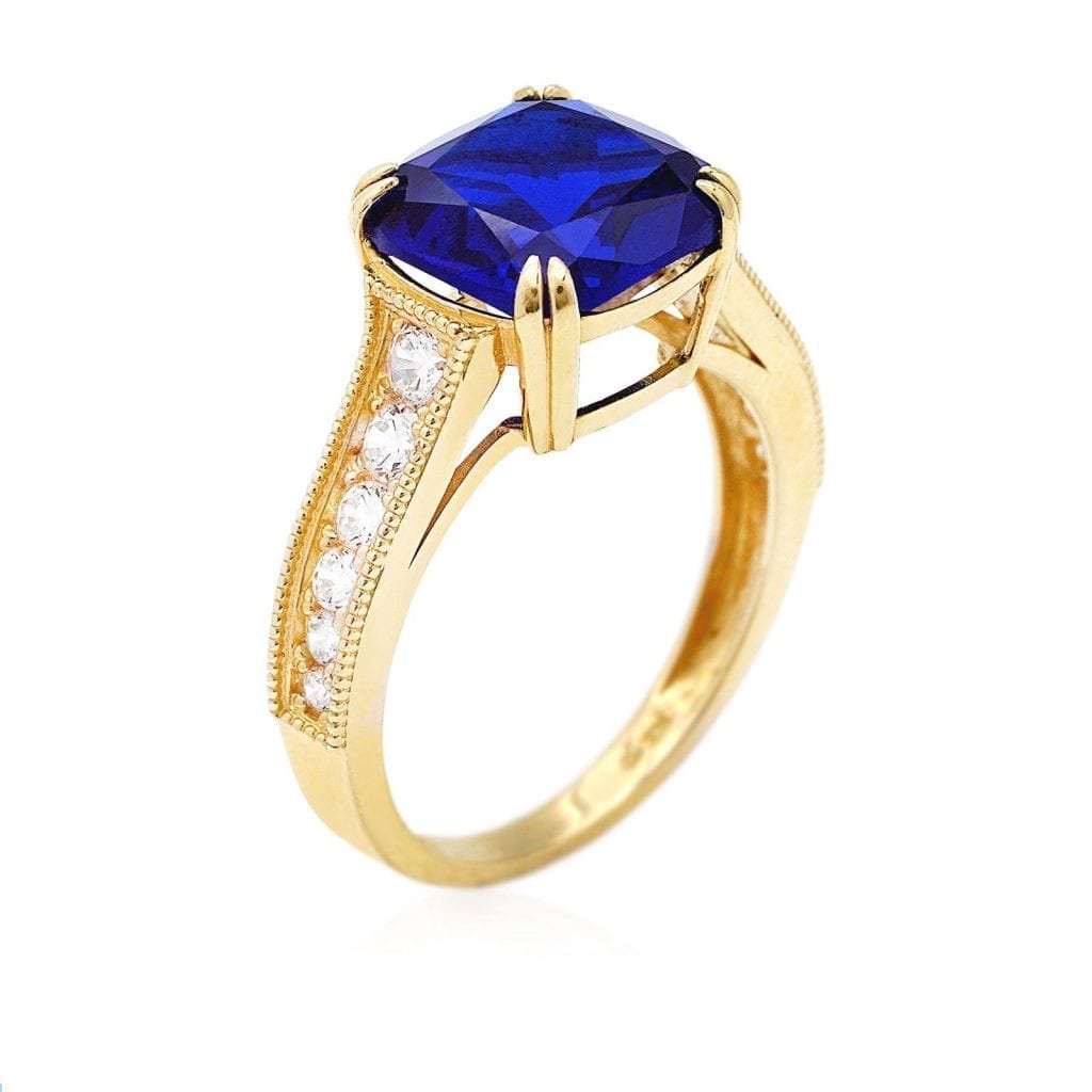 14k Gold Yellow Cushion-Cut Simulated Gems Solitaire Engagement Ring