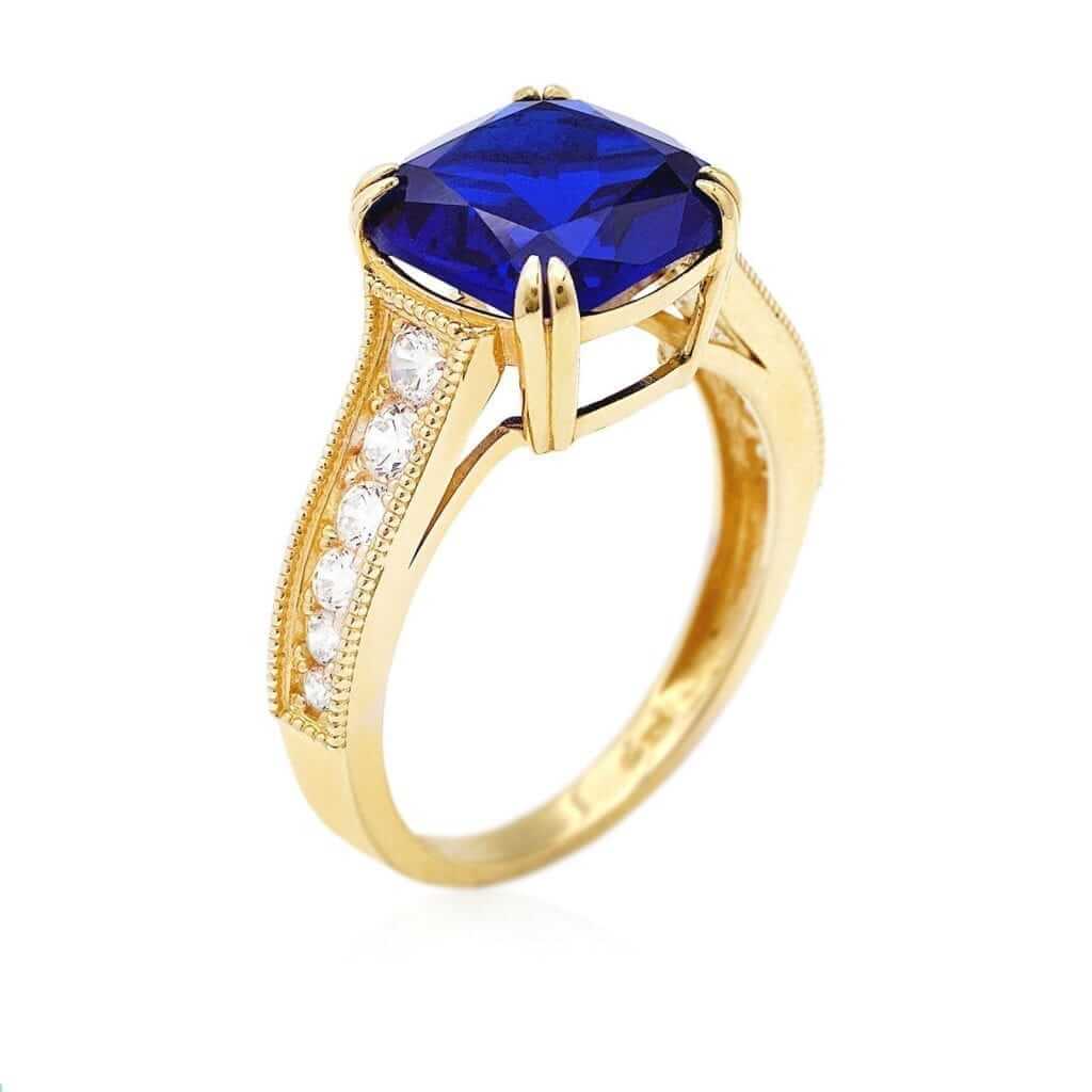 14K Yellow Gold Cushion-Cut Simulated Gems Solitaire Engagement Ring