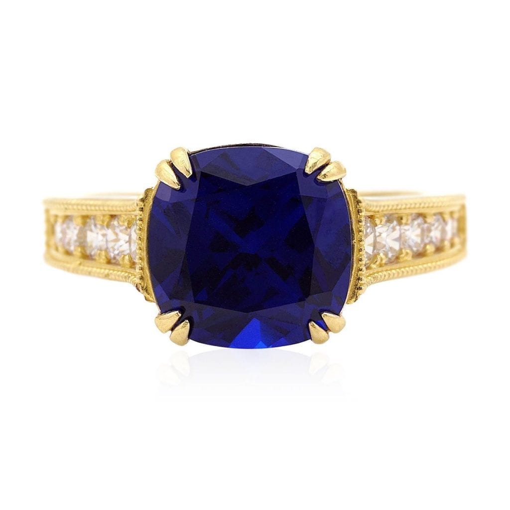 14k Gold Yellow Cushion-Cut Simulated Gems Solitaire Engagement Ring