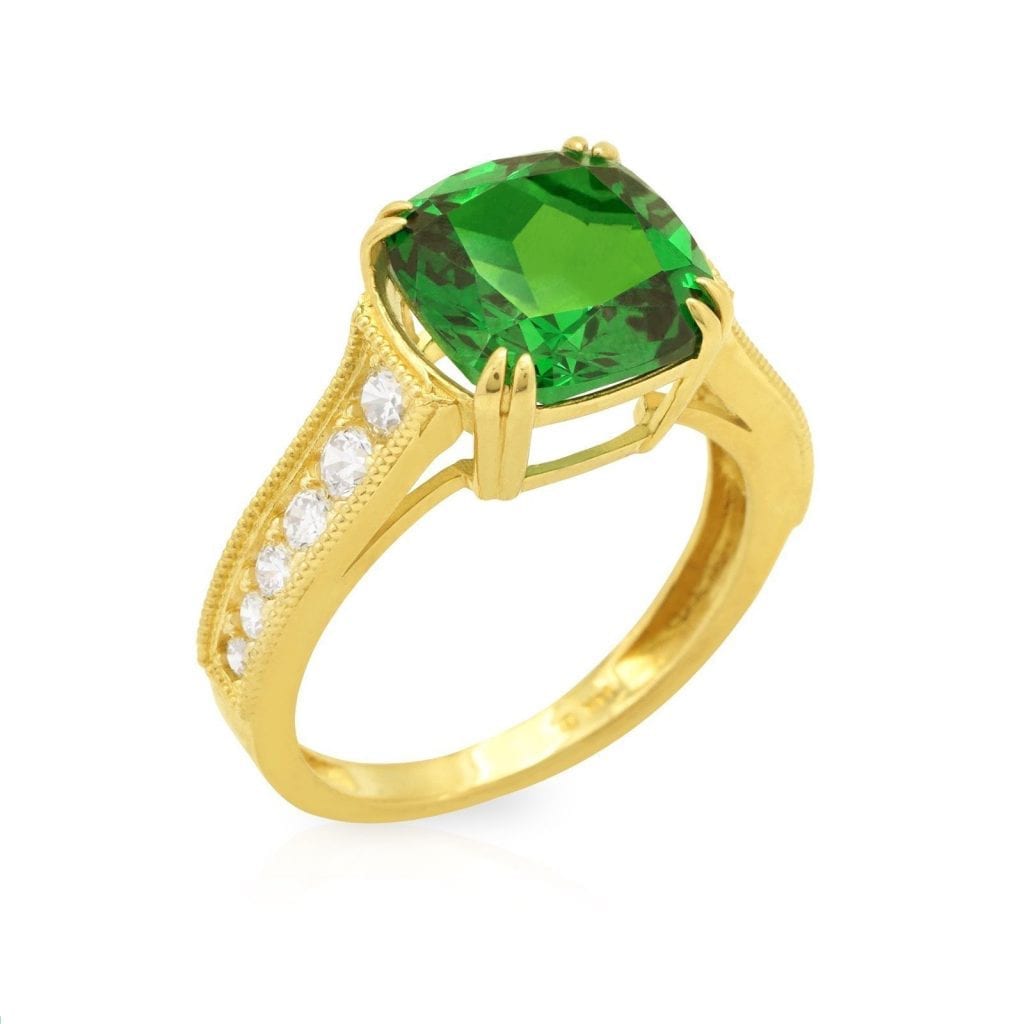 14k Gold Yellow Cushion-Cut Simulated Gems Solitaire Engagement Ring