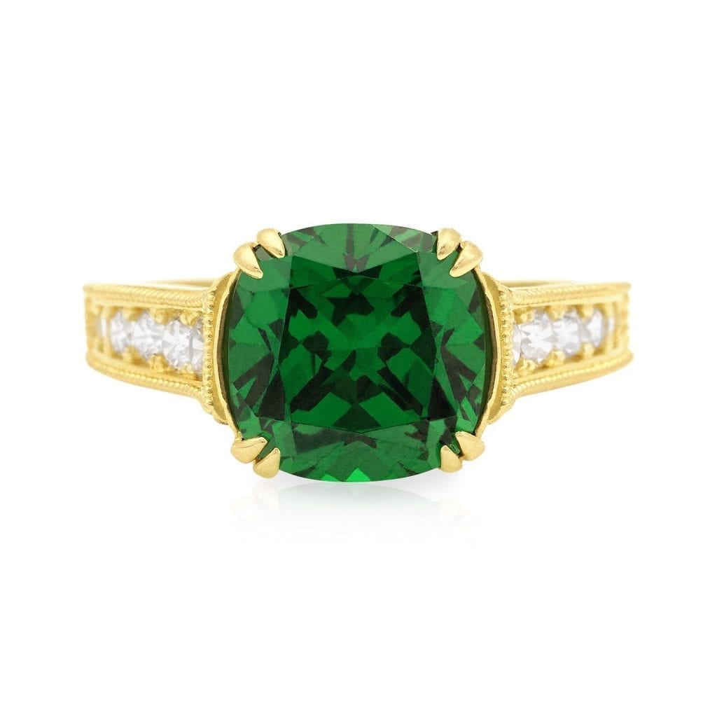 14k Gold Yellow Cushion-Cut Simulated Gems Solitaire Engagement Ring