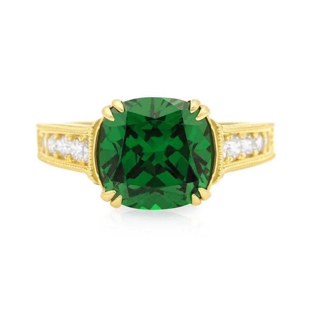 14K Yellow Gold Cushion-Cut Simulated Gems Solitaire Engagement Ring