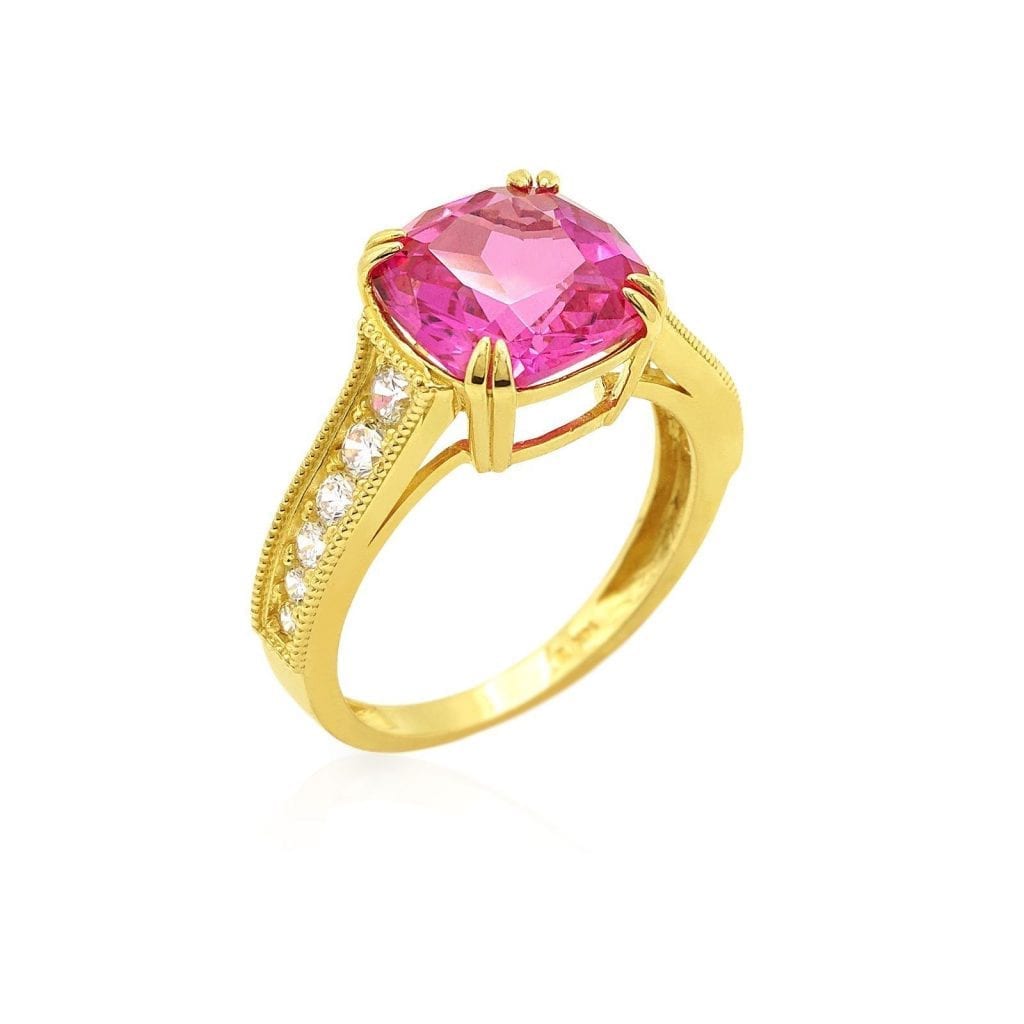 14k Gold Yellow Cushion-Cut Simulated Gems Solitaire Engagement Ring