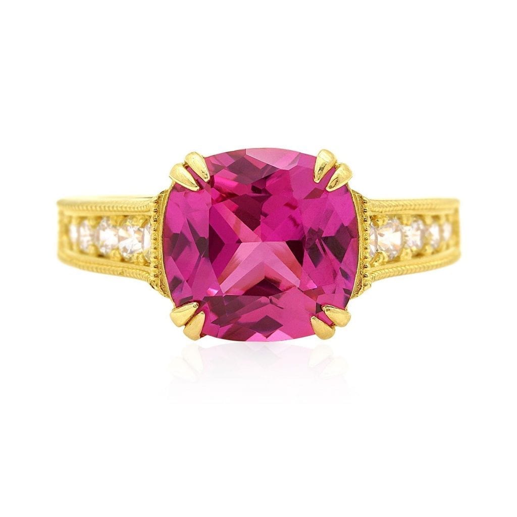 14k Gold Yellow Cushion-Cut Simulated Gems Solitaire Engagement Ring