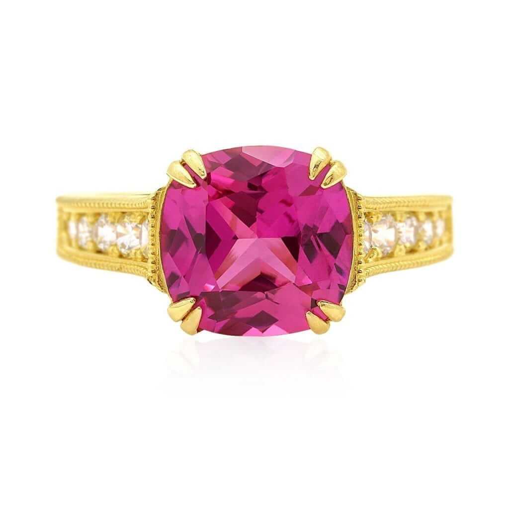 14K Yellow Gold Cushion-Cut Simulated Gems Solitaire Engagement Ring
