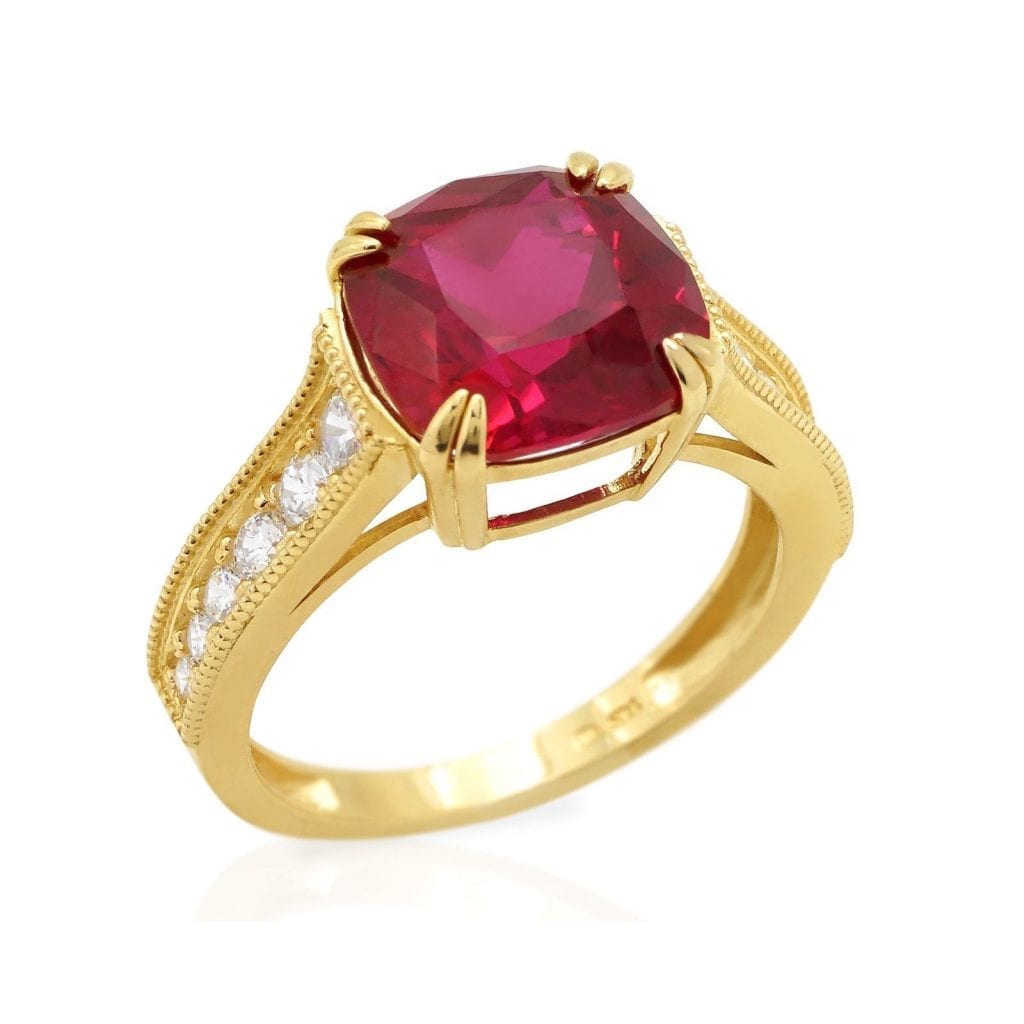 14k Gold Yellow Cushion-Cut Simulated Gems Solitaire Engagement Ring