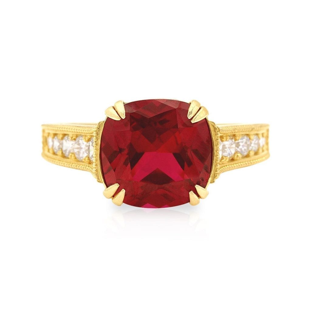 14k Gold Yellow Cushion-Cut Simulated Gems Solitaire Engagement Ring
