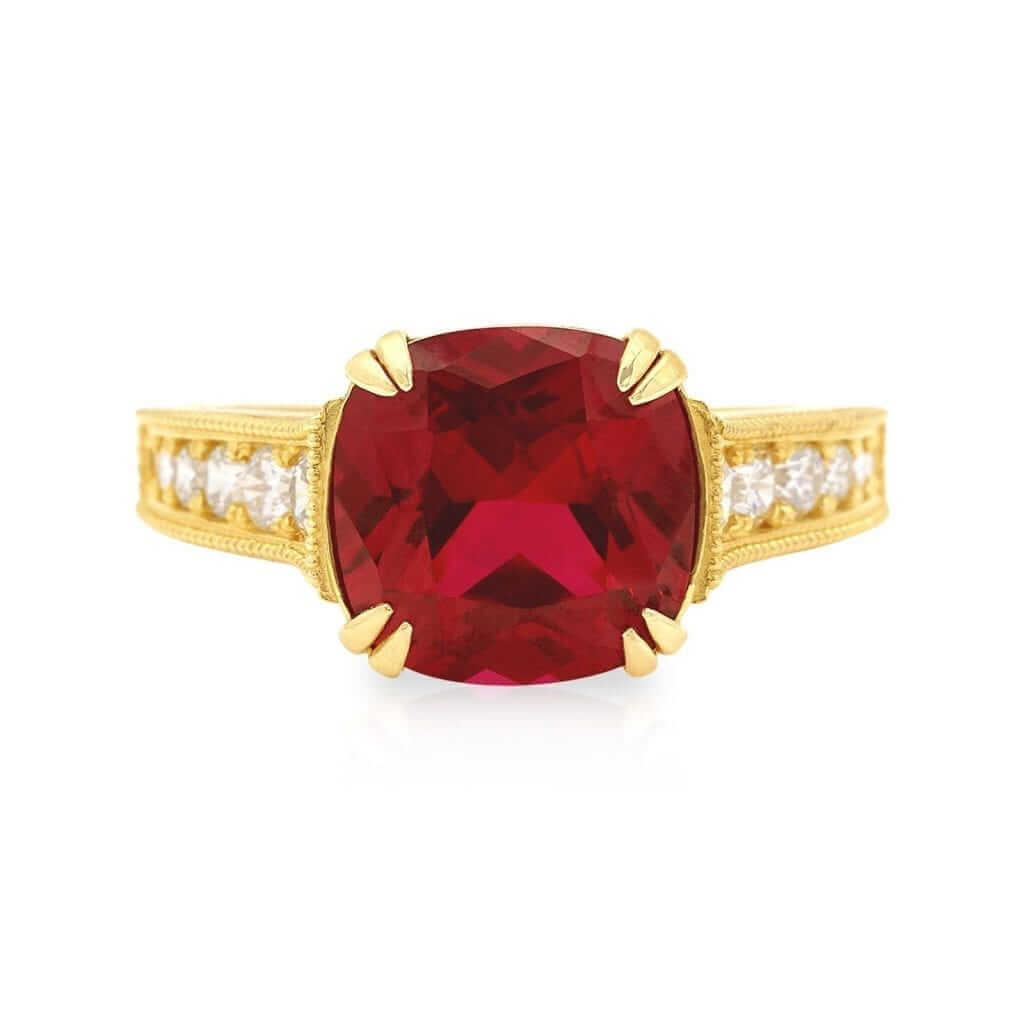 14K Yellow Gold Cushion-Cut Simulated Gems Solitaire Engagement Ring