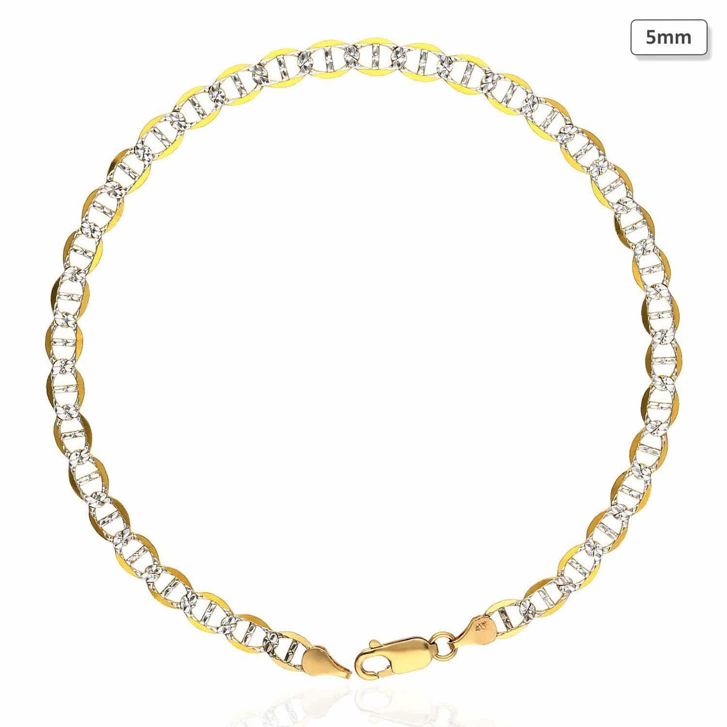 10K Yellow Gold Diamond Cut Pave 5mm-6mm Anchor Mariner Anklet Bracelet 10"