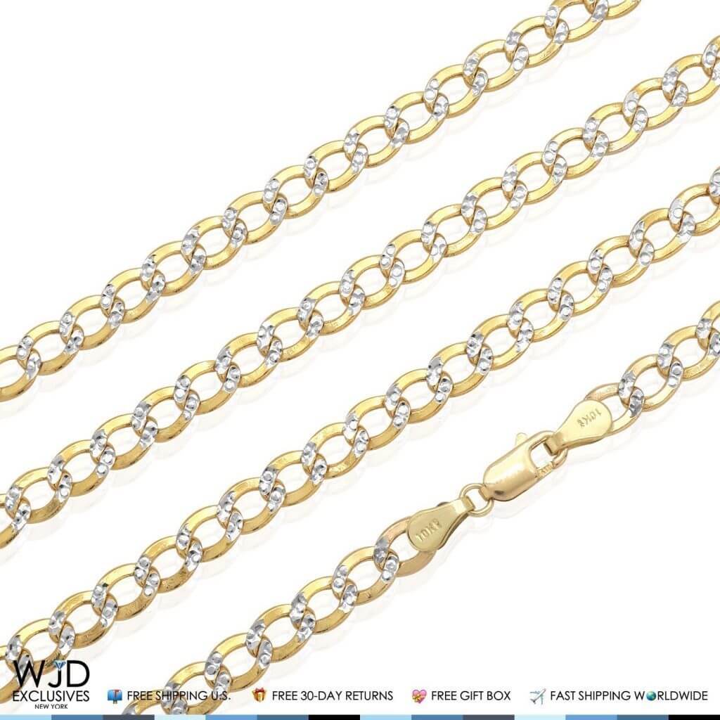 10K Two-Tone Yellow Gold 5mm Diamond-Cut Cuban Curb Chain (Hollow) 18"-26"