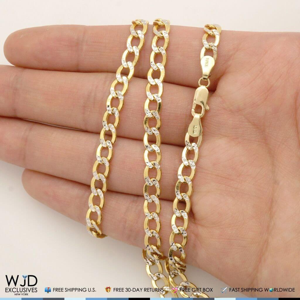 10K Two-Tone Yellow Gold 5mm Diamond-Cut Cuban Curb Chain (Hollow) 18"-26"