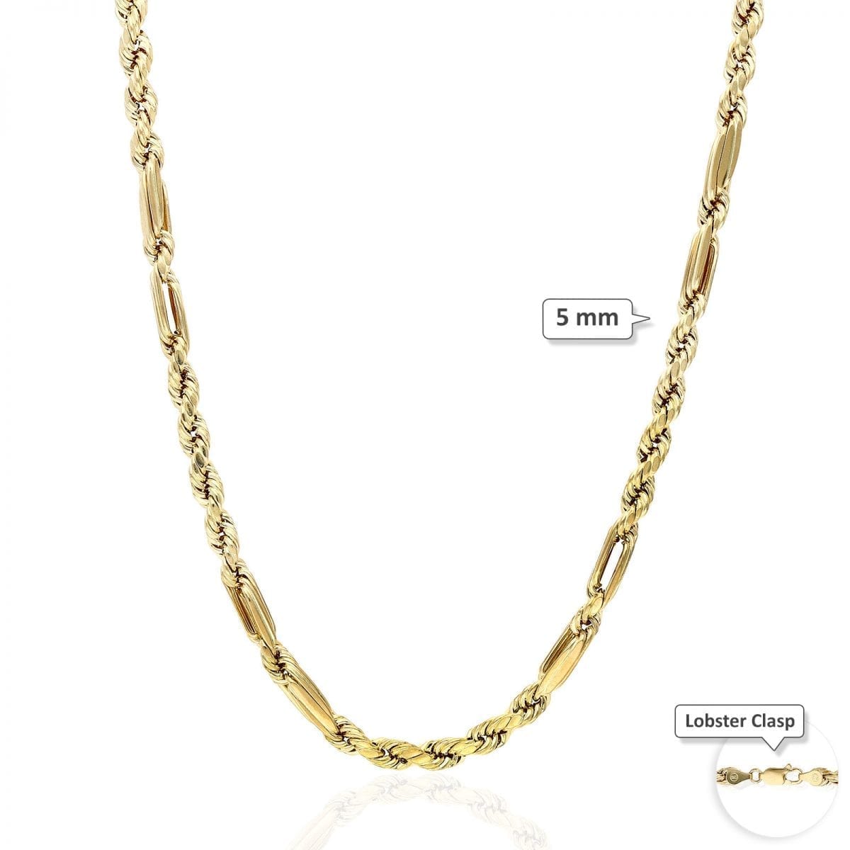 10K Solid Gold Diamond-Cut 4-8mm Milano Hollow Figaro Rope Chain Necklace 20-32"