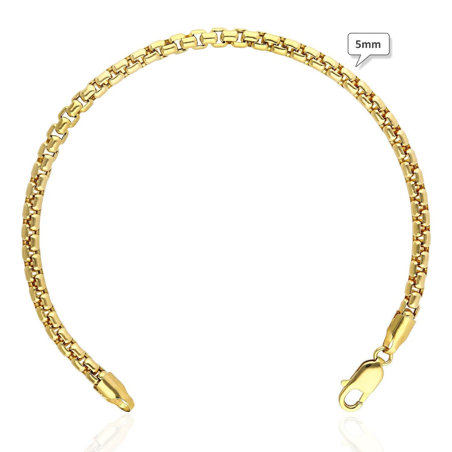 14K Real Gold 2.5mm, 3.5mm, 5mm Solid Round Box Ankle Bracelet 10"
