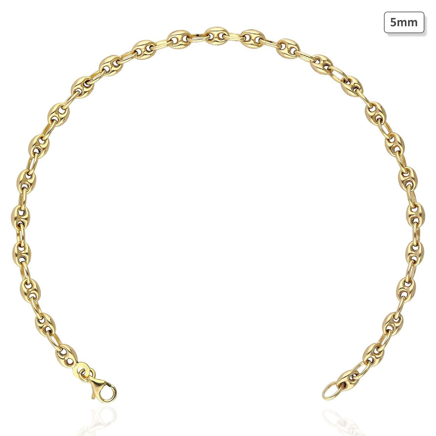 14K Gold Yellow Puffed Anchor Mariner 4mm 5mm Anklet Bracelet 10"