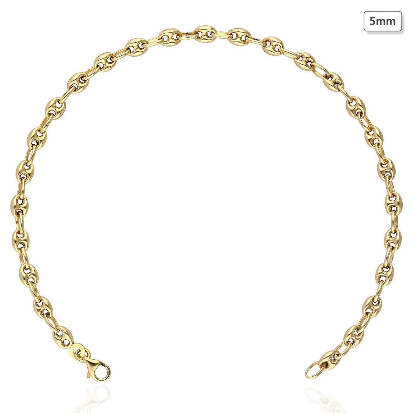14K Yellow Gold Puffed Anchor Mariner 4mm 5mm Anklet (Hollow) 10"