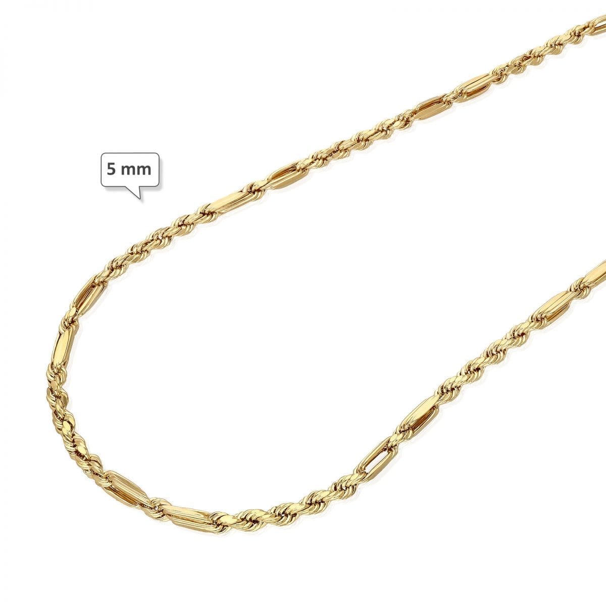 10K Solid Gold Diamond-Cut 4-8mm Milano Hollow Figaro Rope Chain Necklace 20-32"