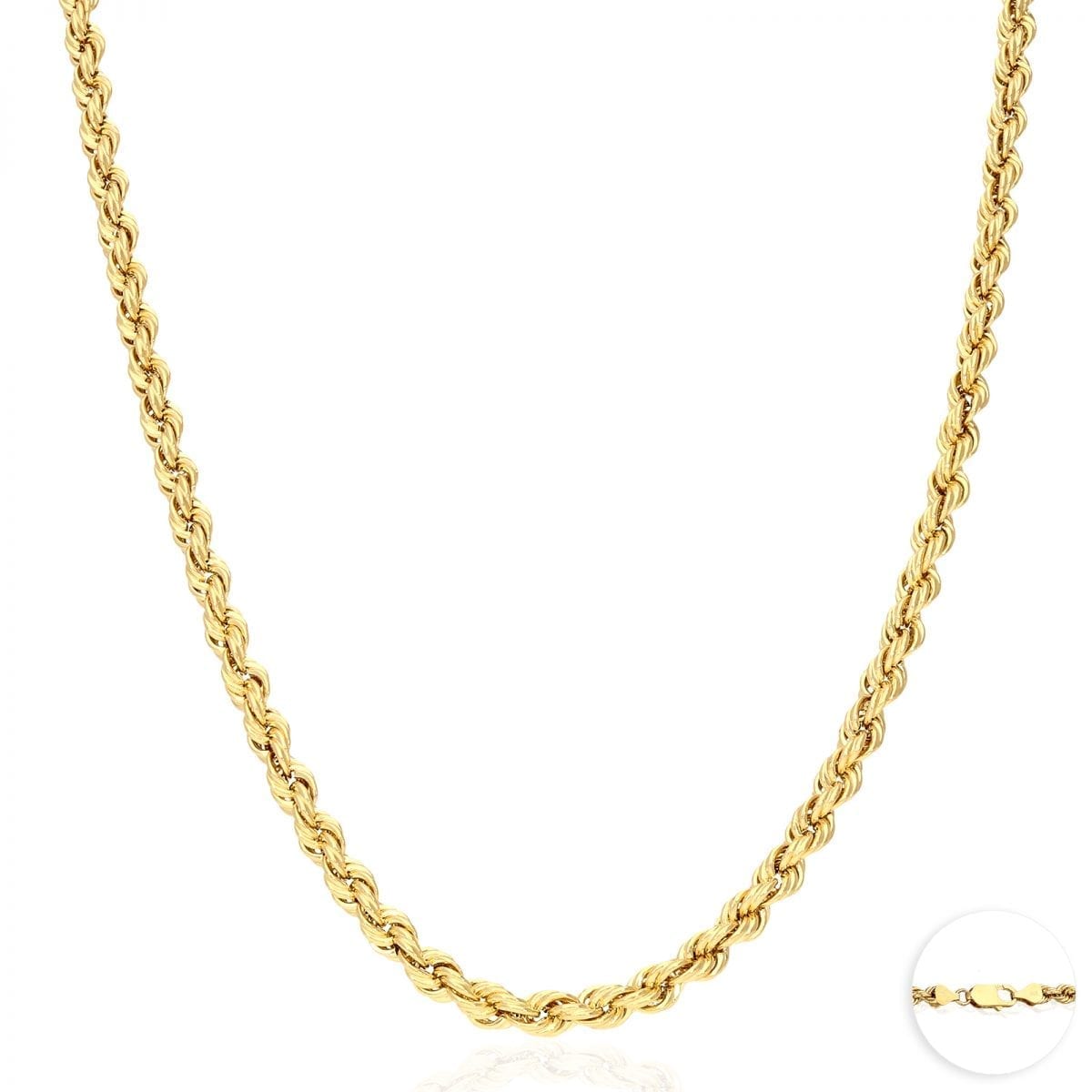 Real 10K Gold 1.8mm-9mm Hollow Rope Chain Necklace 16"-30" with Lobster Clasp