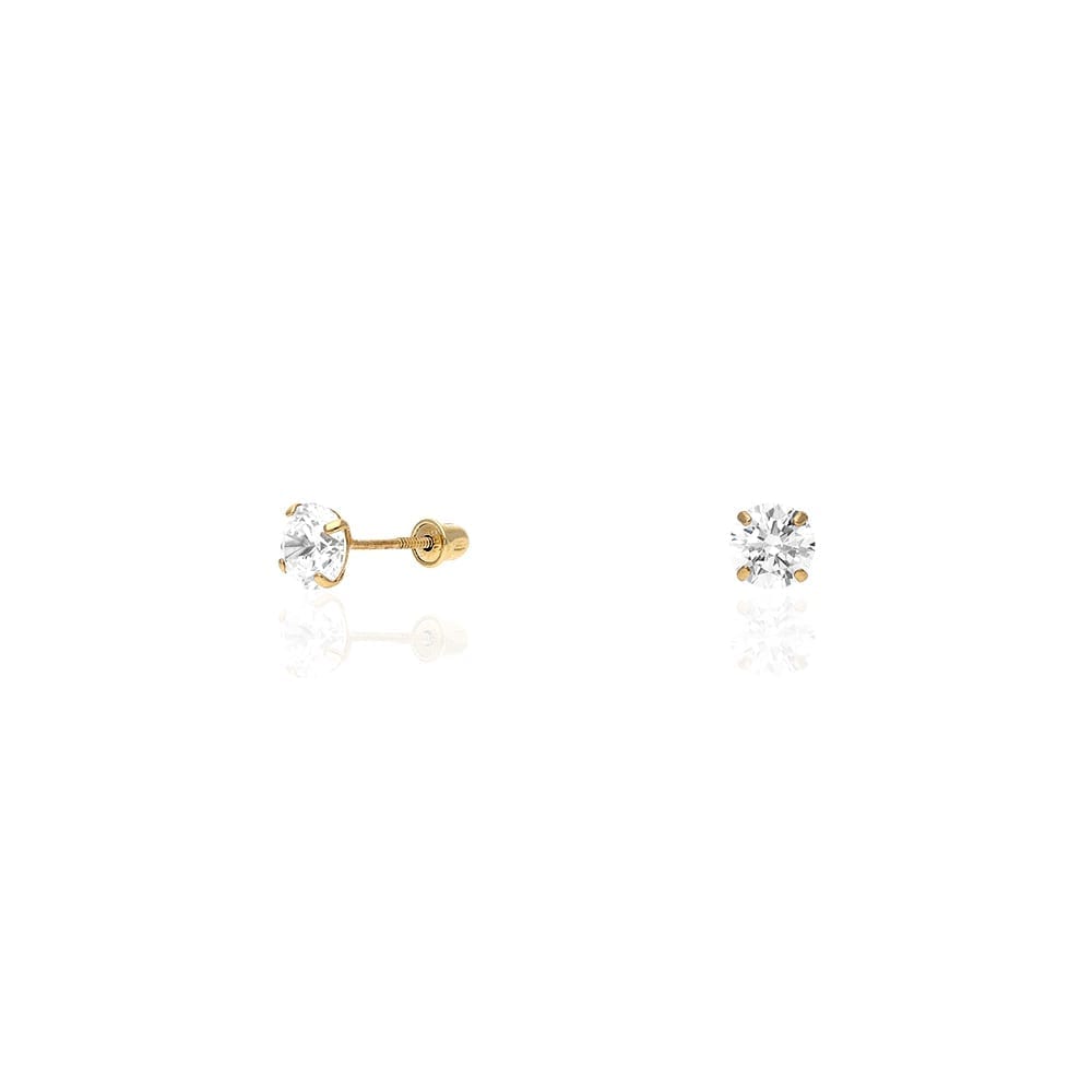 Real 14K Gold CZ Stud Screw Back Earrings 0.10Ct-4Ct