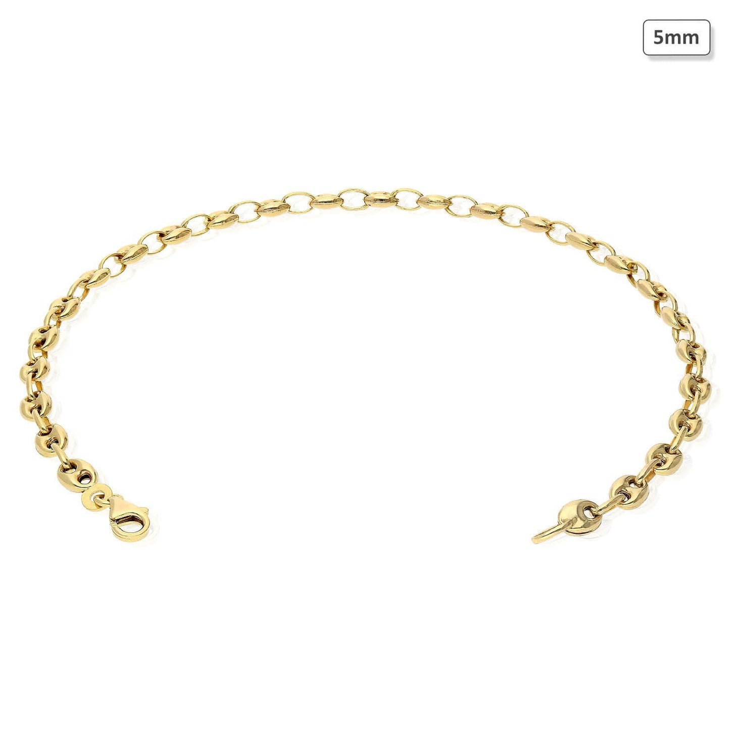 14K Yellow Gold Puffed Anchor Mariner 4mm 5mm Anklet (Hollow) 10"