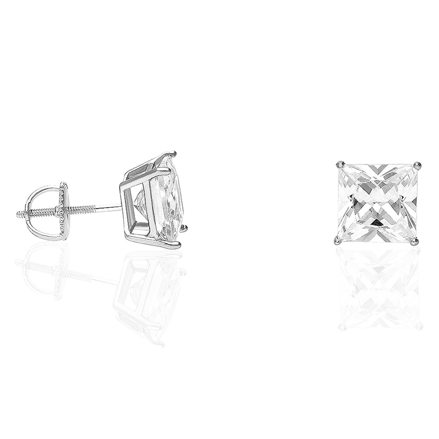 925 Sterling Silver Princess Cut CZ Solitaire Screw Back Stud Earrings 0.5CT-6CT