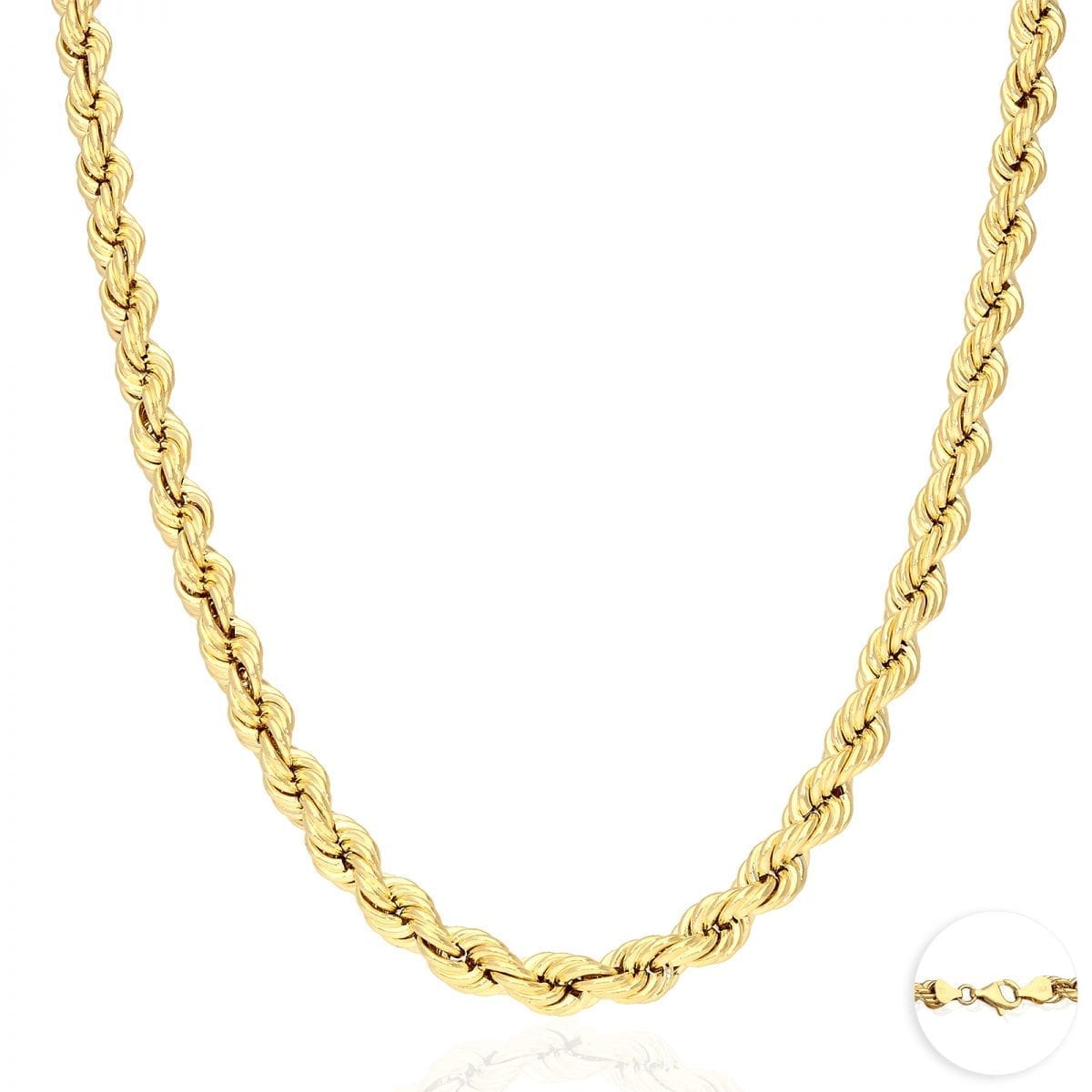 Real 10K Gold 1.8mm-9mm Hollow Rope Chain Necklace 16"-30" with Lobster Clasp
