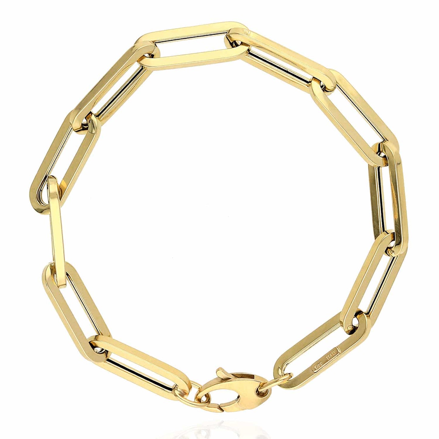14K Real Gold 4.5mm-6.5mm Elongated Paperclip Bracelet 7.5"