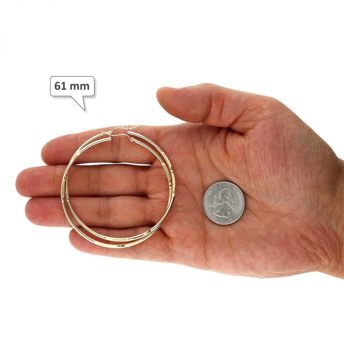 14K Yellow Gold 2mm Diamond-Cut Round Hoop Earrings 22-76mm