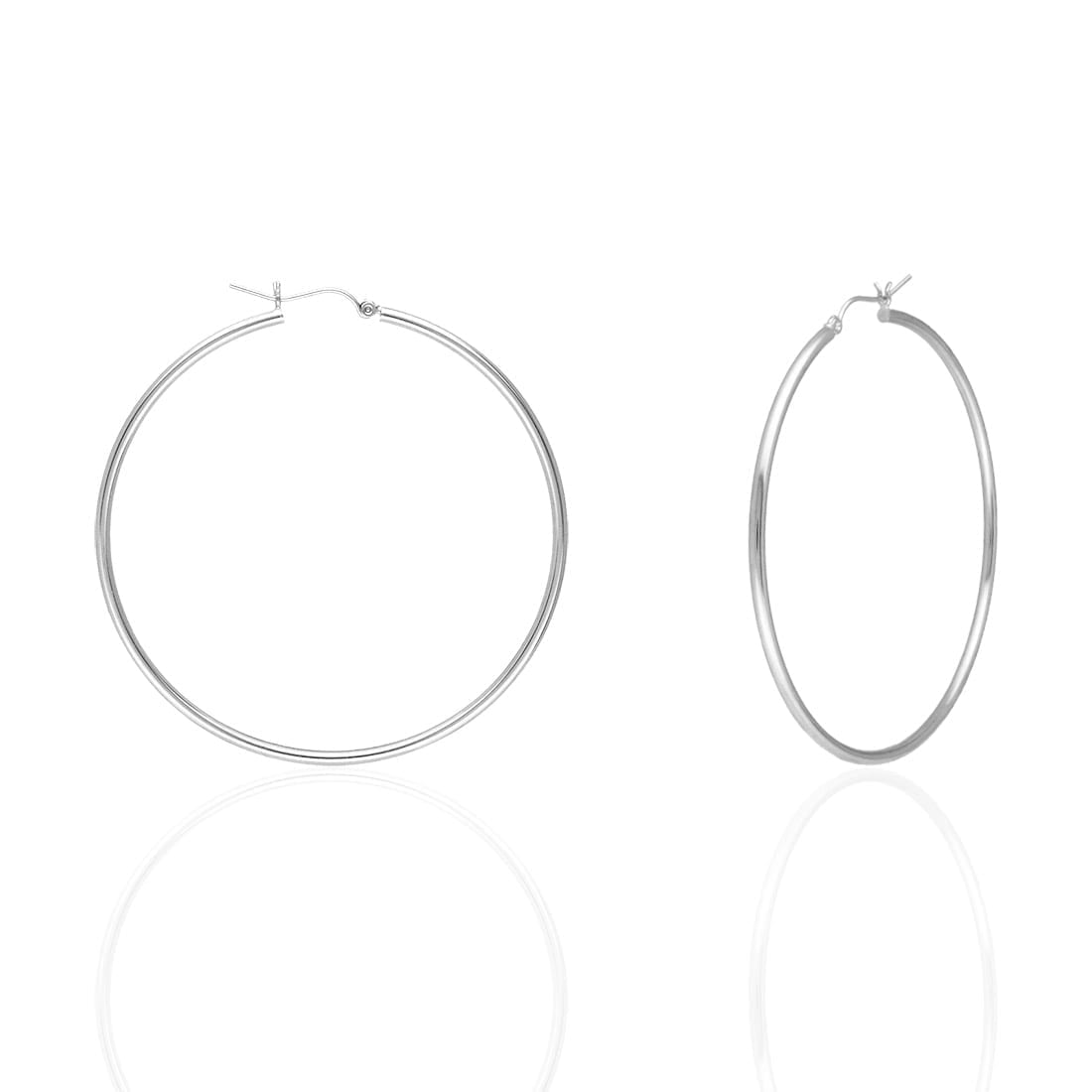 14K Yellow White Gold 2mm Round Hoop Earrings 22mm-76mm