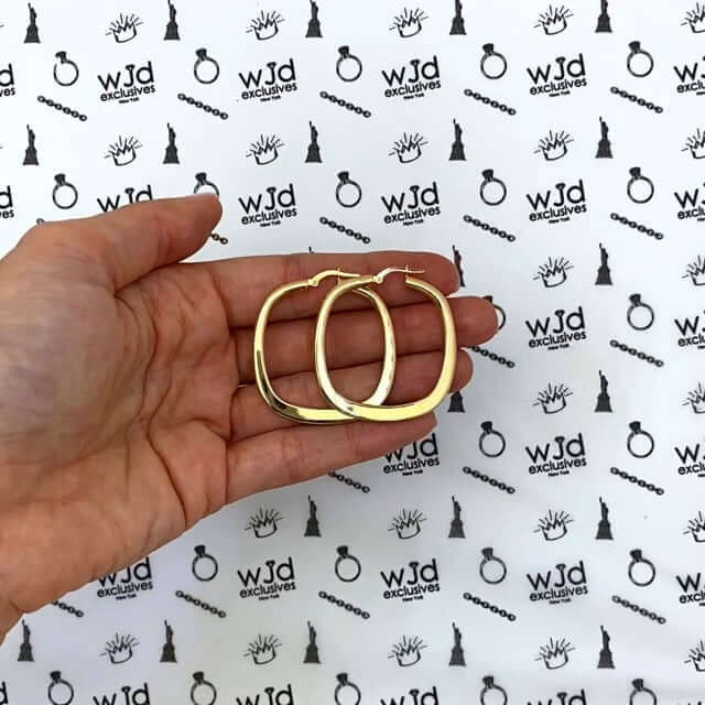 10K Gold Flat Tube Square Hoop Earrings 40mm