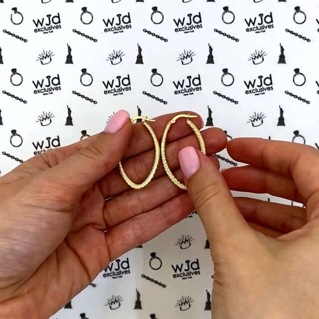 10K Gold Diamond Cut Oval Hoop Earrings 40mm