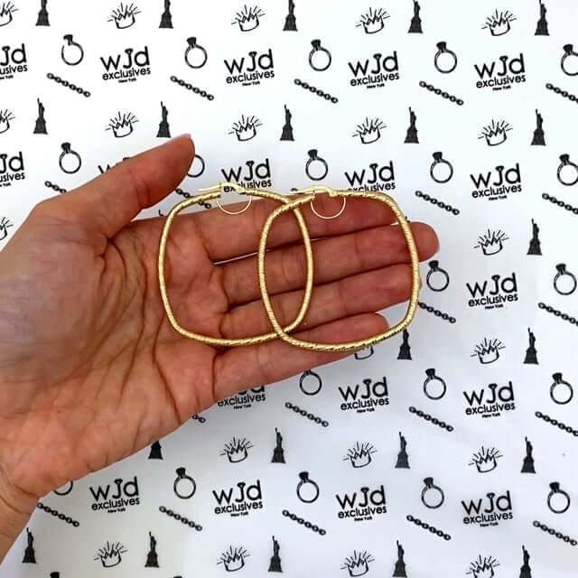 10K Gold Diamond Cut Square Hoop Earrings 50mm