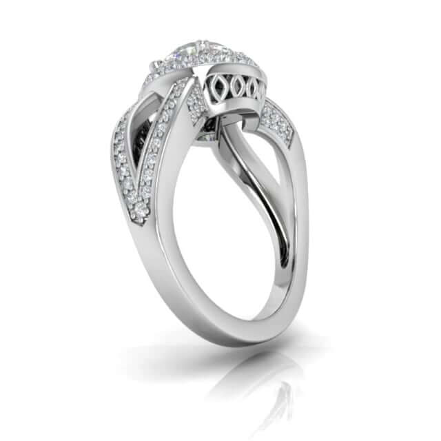 2.3CT Real Diamond Moissanite Halo Split Shank 18K Gold White Engagement Ring
