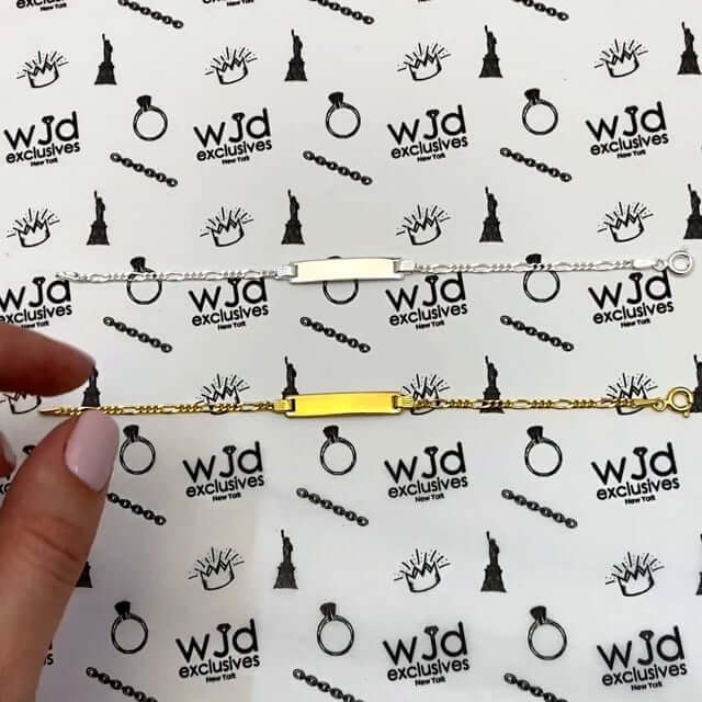Kid's Solid 14K Yellow White Gold Over Sterling Silver Figaro ID Bar Bracelet 6"