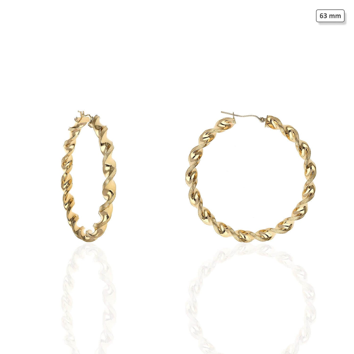 10K Yellow Gold Twisted Tube 6mm Diamond-Cut Textured Hoop Earrings 52mm-73mm