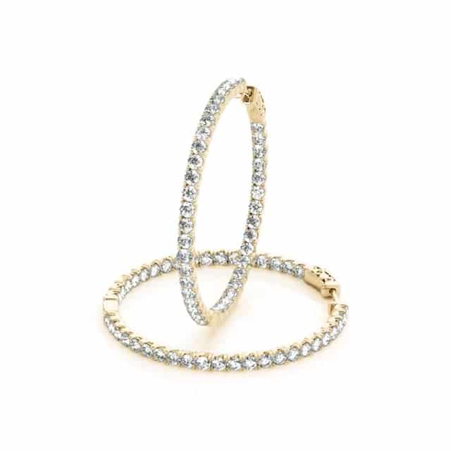 .7CTW Real Diamond 14K Yellow White Gold Inside-Out Hinged Hoop Earrings 30mm