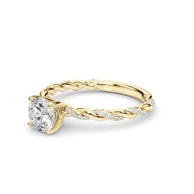 1.2CTW Real Diamond and Moissanite 18K Gold Twisted Shank Engagement Ring