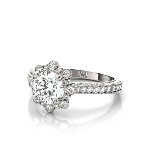 1.45CTW Lab Grown Diamond 18K Gold White Starburst Floral Halo Engagement Ring