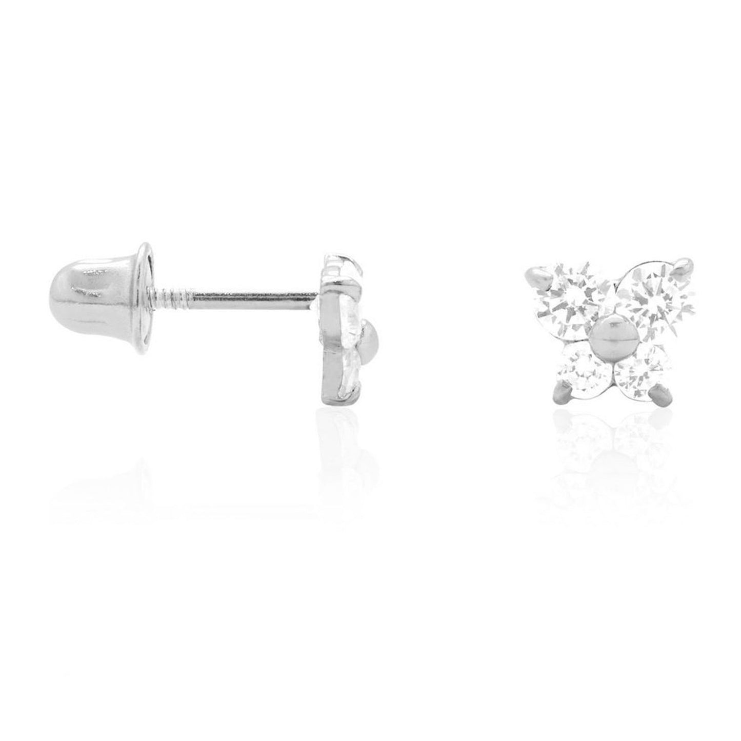 14K Yellow White Gold Created Diamond Butterfly Baby Screw Back Stud Earrings