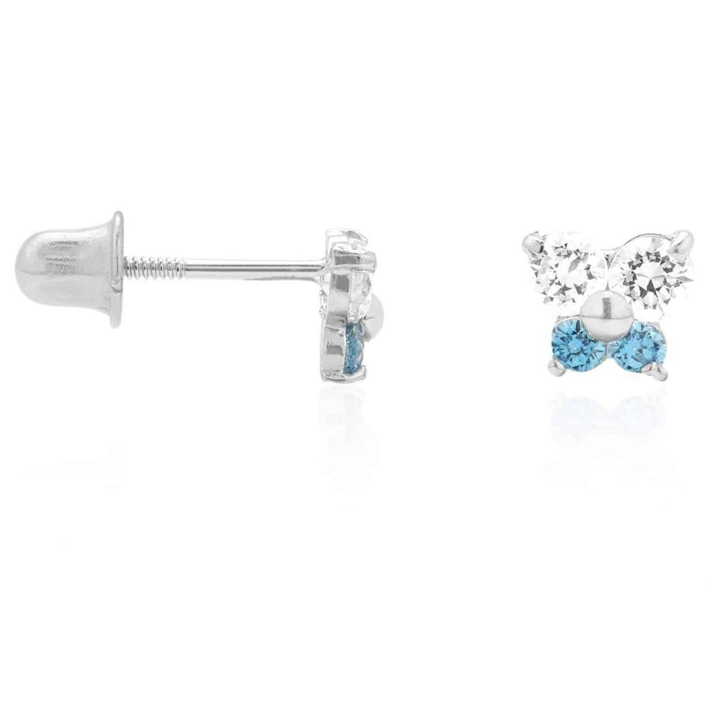 Kid's 14K Yellow White Gold CZ Blue Topaz Butterfly Stud Earrings