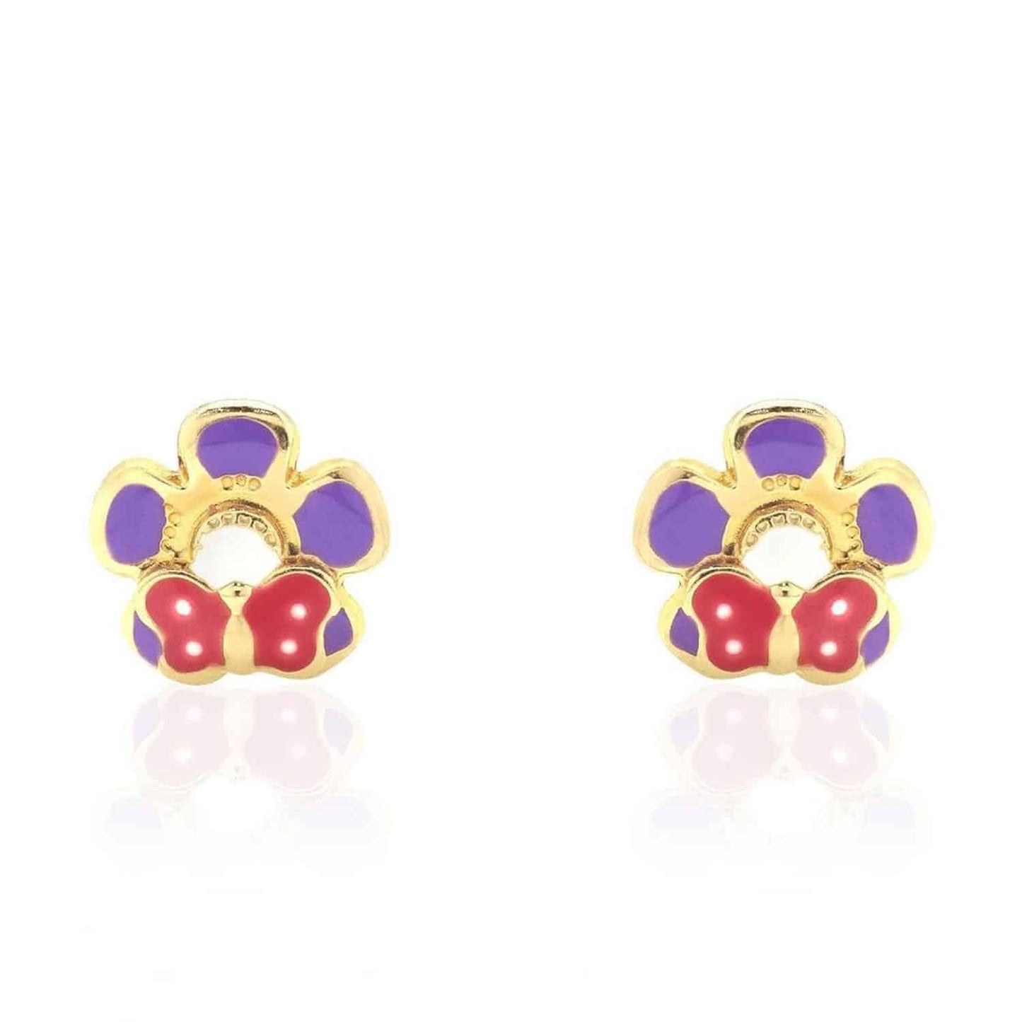 Kid's 14K Yellow Gold Enamel Butterfly & Flower Screw Back Stud Earrings