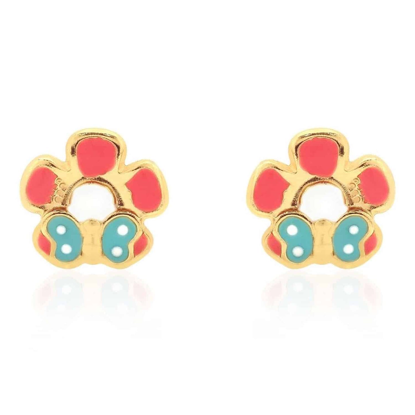Kid's 14K Yellow Gold Enamel Butterfly & Flower Screw Back Stud Earrings