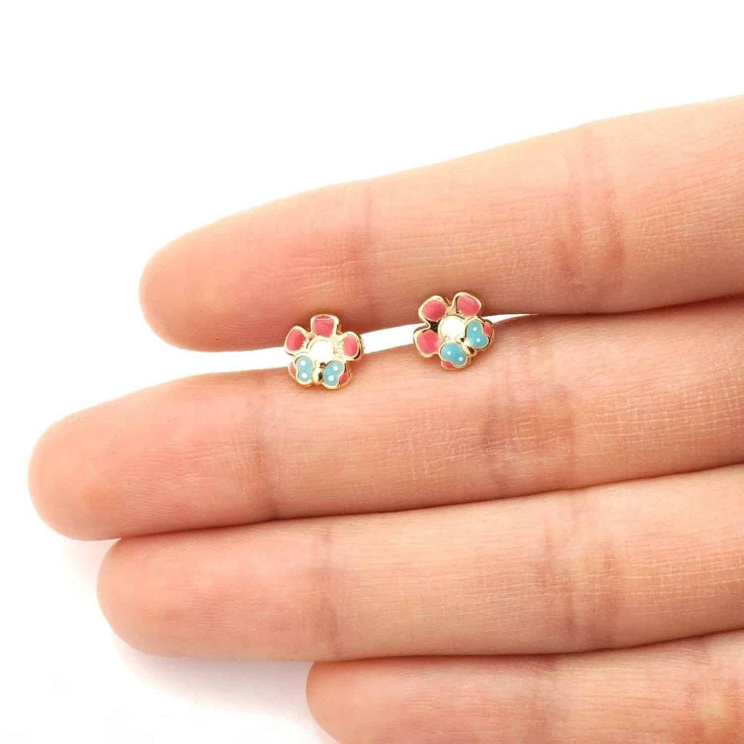 Kid's 14K Yellow Gold Enamel Butterfly & Flower Screw Back Stud Earrings