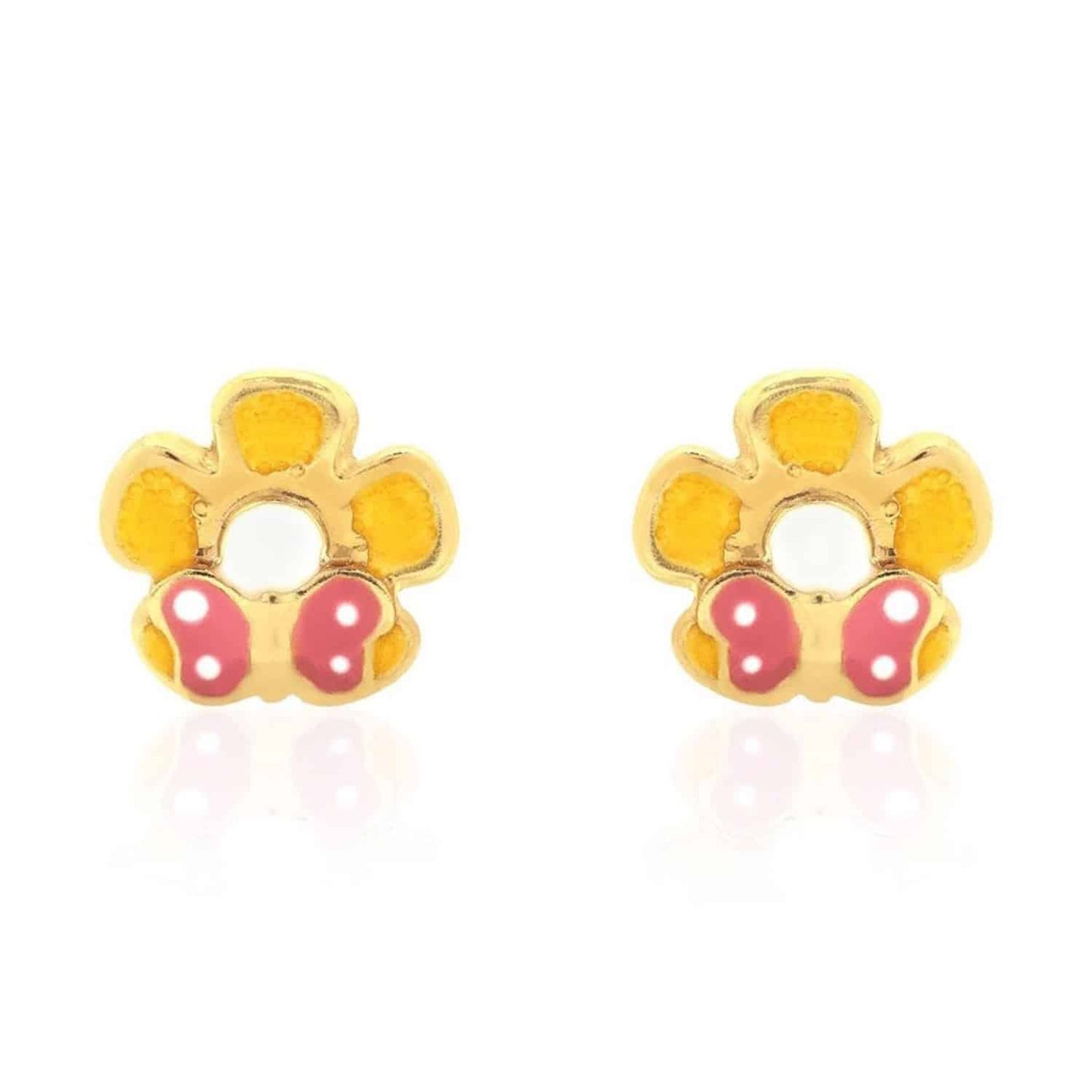 Kid's 14K Yellow Gold Enamel Butterfly & Flower Screw Back Stud Earrings