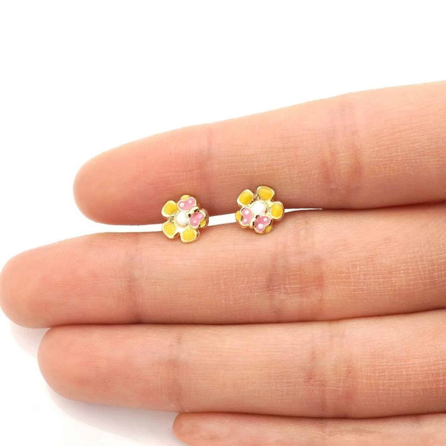 Kid's 14K Yellow Gold Enamel Butterfly & Flower Screw Back Stud Earrings