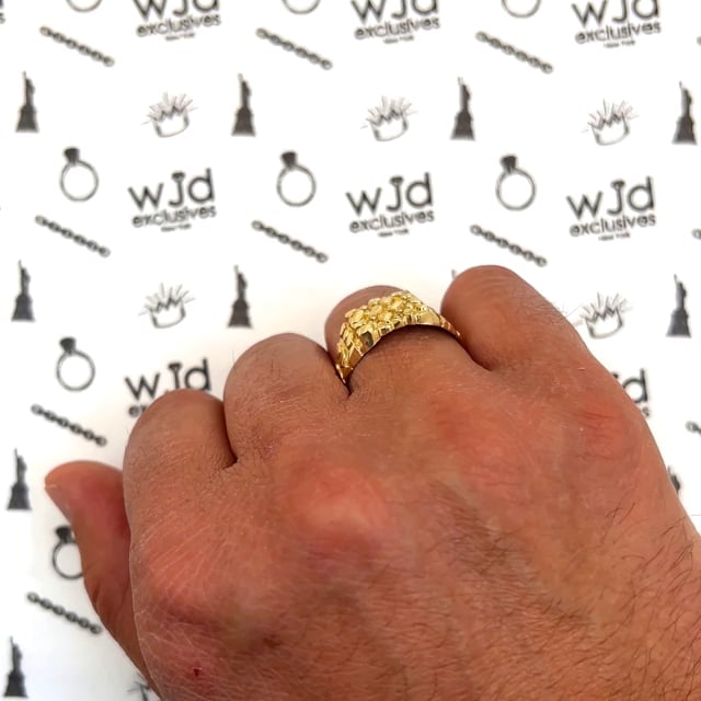 10K Real Gold CZ Nugget Signet Ring