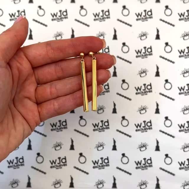 10K Yellow Gold Drop Down Bar Earrings 50mm