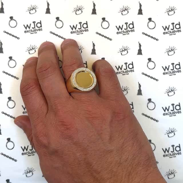 14K Gold Yellow CZ Personalized Photo Picture Memory Signet Ring
